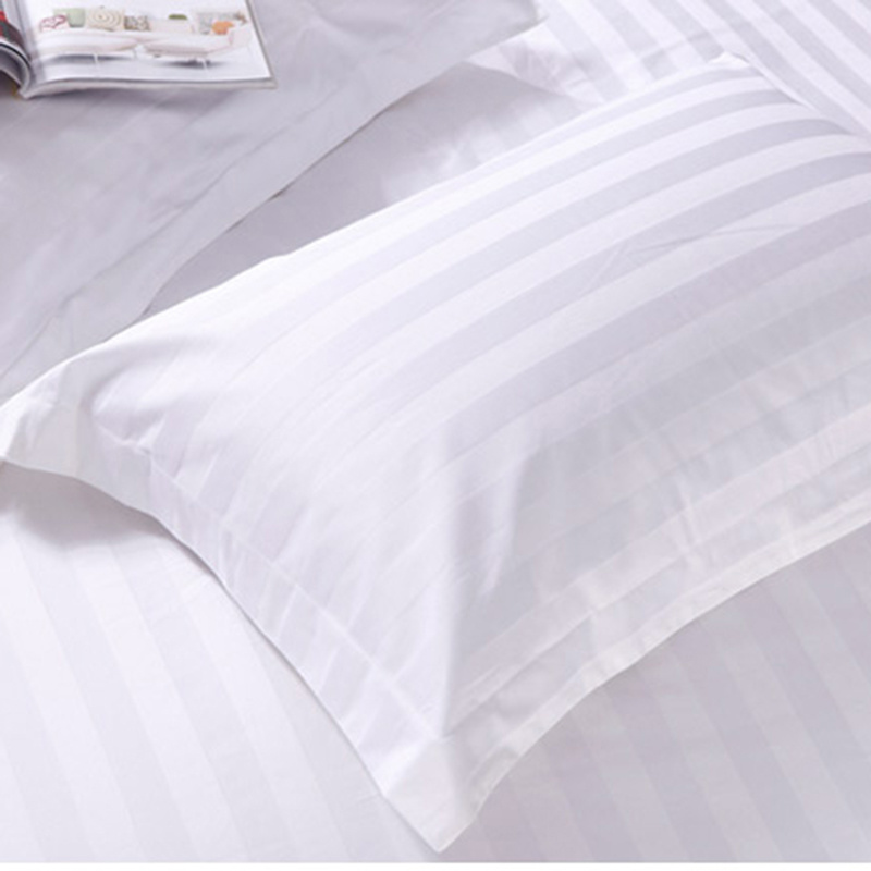 5 Star 3cm Satin Stripe 300tc White Pillowcase with Embroidery Logo for Hotel