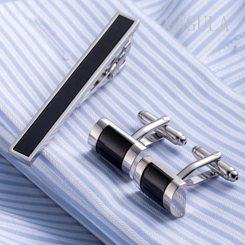 VAGULA Onyx 3PCS Set of Tie Pin Cufflinks 19