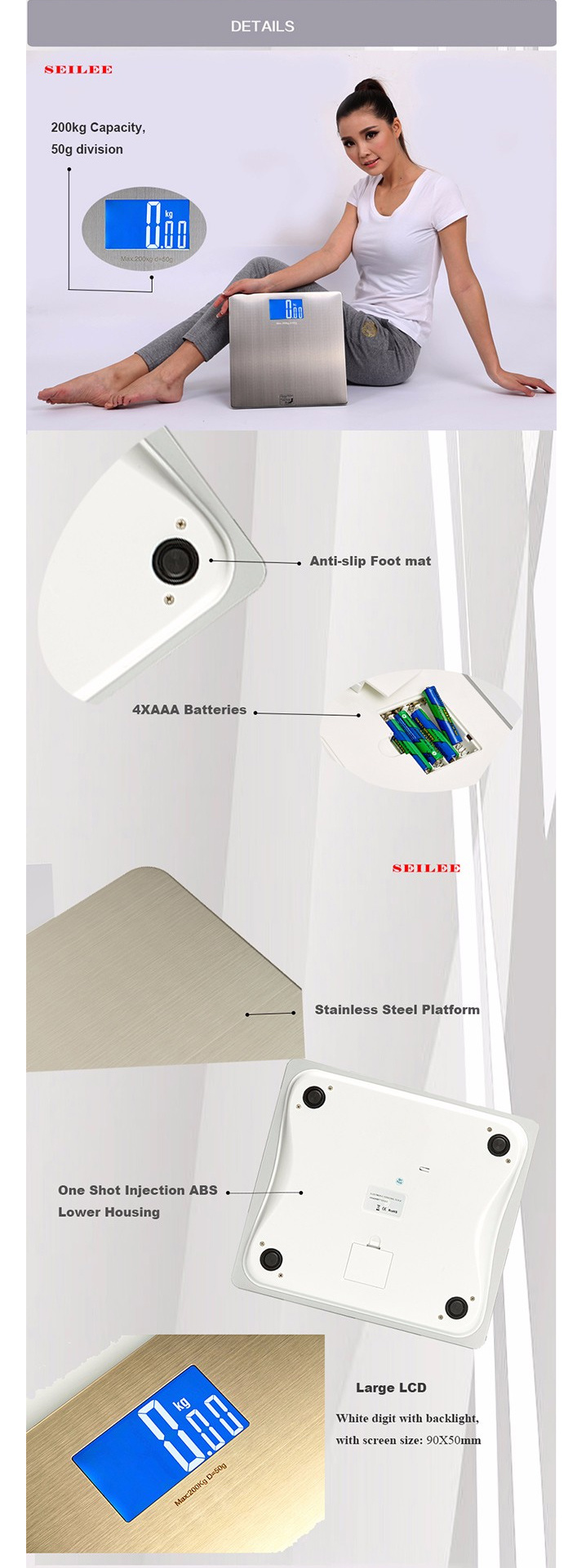 Stainless Steel Electronic Bathroom Scale with Big Platform