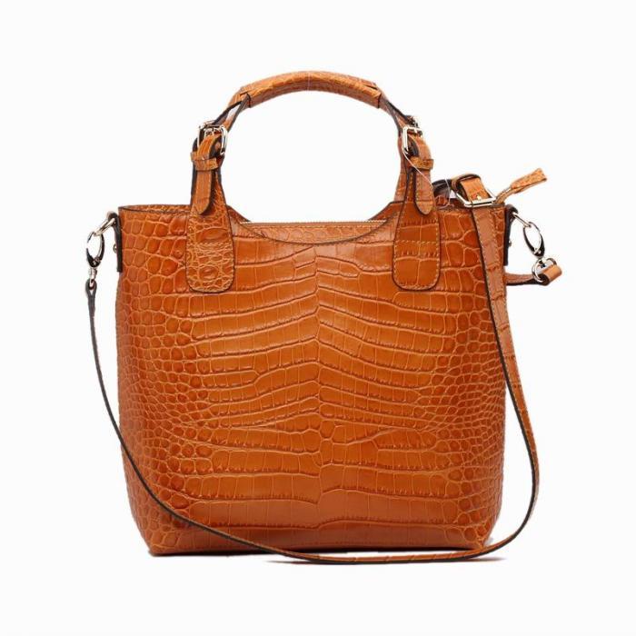 Fashion Croco Pattern Cowhide Leather Lady Handbag