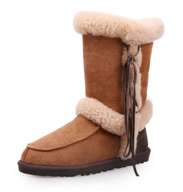 Australian Merino Sheepskin Children Snow Winter Boots with Tassels