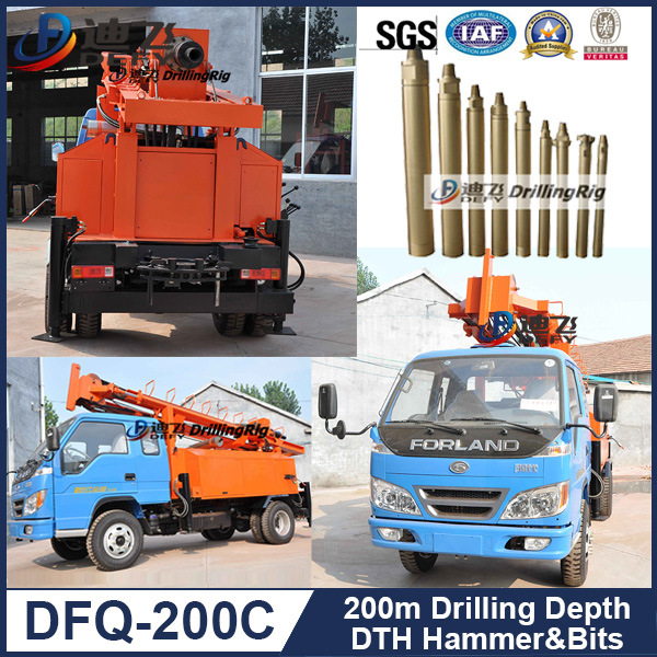 200m Dfq-200c Truck Mounted Rig Machine for Groundwater with DTH Hammer and Bits, Water Well Drilling Rig