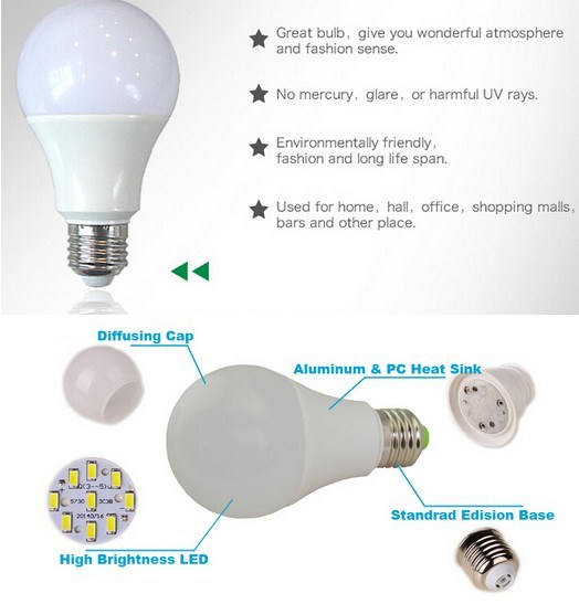 High Lumen LED Bulb Plastic and Aluminium Light