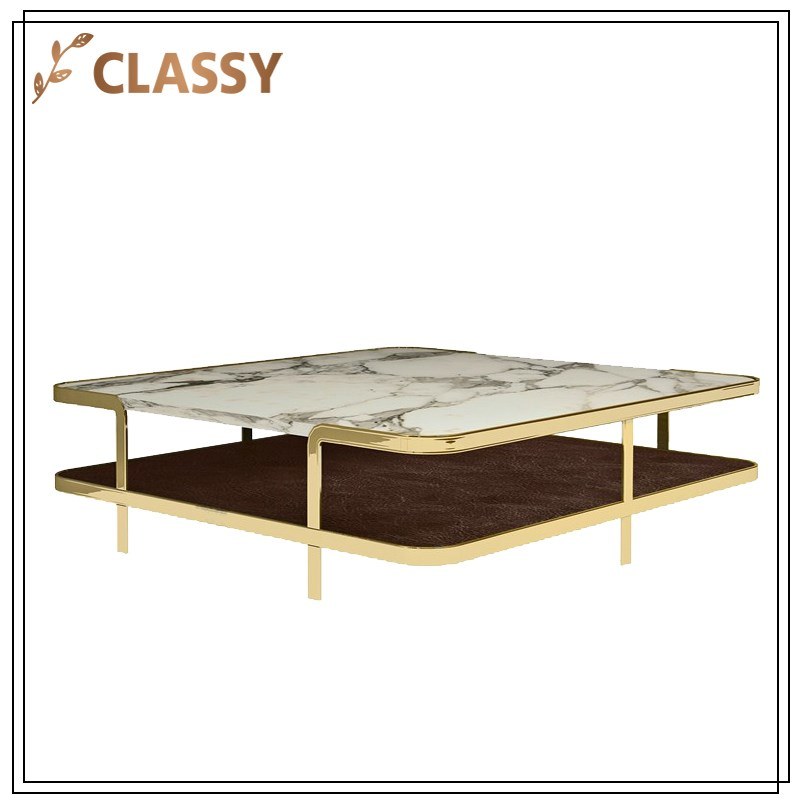 Marble Top Gold Stainless Steel Frame Dining Table