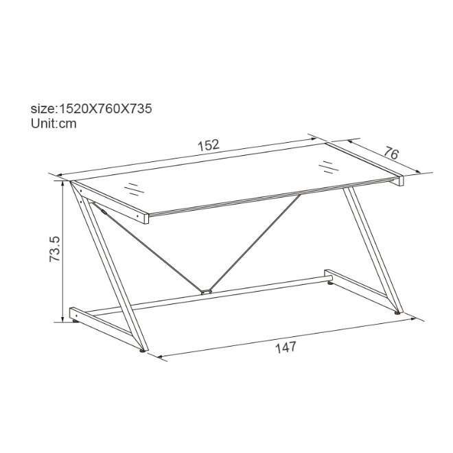 Z Shape Tempered Glass Computer Table with Metal Frame
