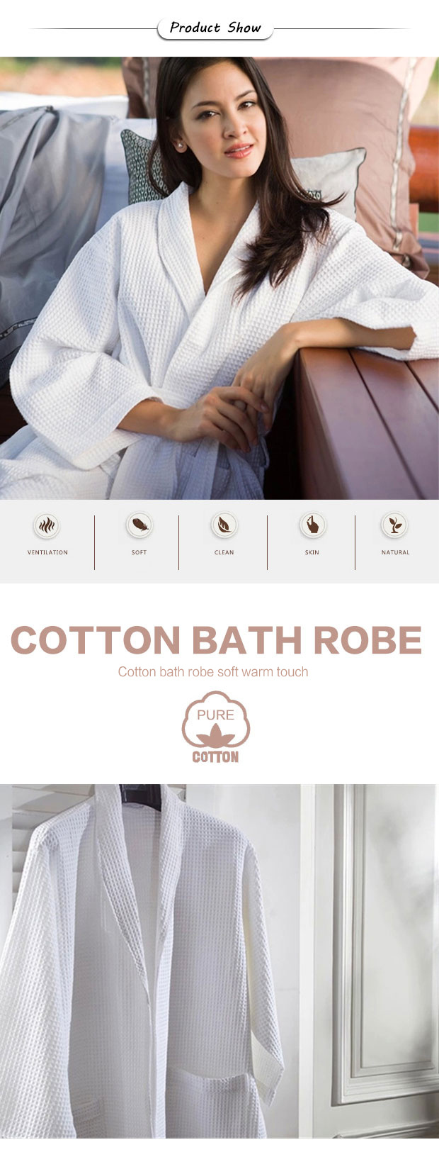 Average Size Stock Customized Logo Cheap Cotton Waffle Hotel Bath Robe (BA-001)