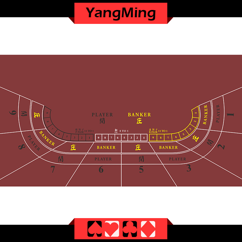 Factory Design Sublimation Printing Felt Casino Poker Layout Baccarat Table Layout with 8 Player Red Color Ym-Bl100g