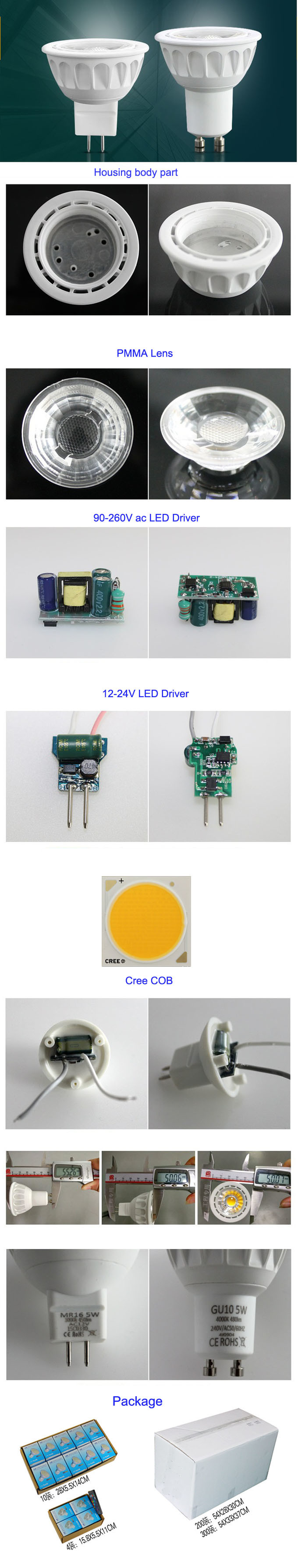 5W 6W GU10 COB LED Spotlight with Ce UL