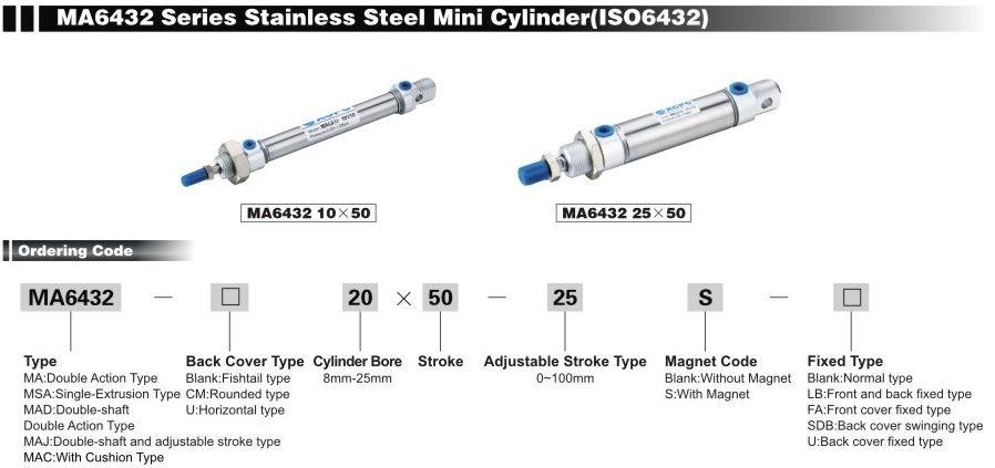 Ma6432 Series Stainless Steel Mini Cylinder (ISO6432)