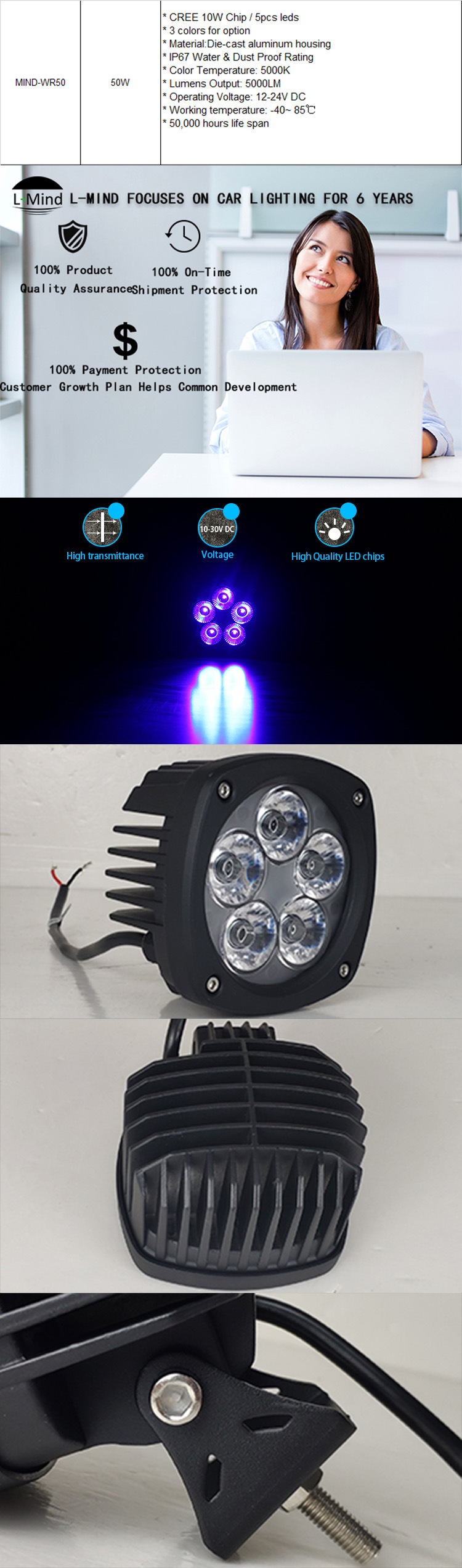 Blue Spot Light Forklift LED Warning Light Spoting Lighting Reversing Safety Approach LED Work Lights