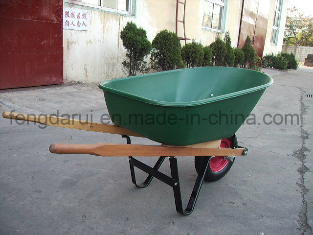 Heaby Duty Plastic Tray Wooden Handle Wheel Barrow (WH6606)