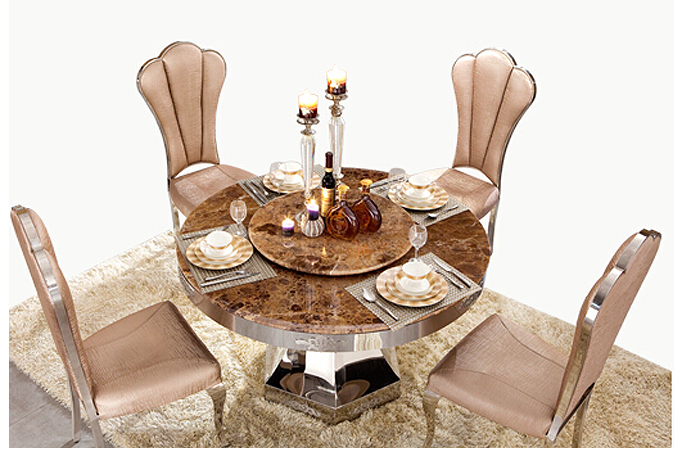 Modern Furniture Stainless Steel Golden Round Marble Dining Table