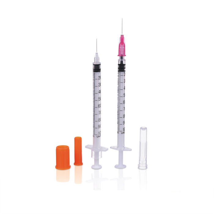 Disposable Medical Orange Cap 1ml Insulin Syringe with Fixed Needle
