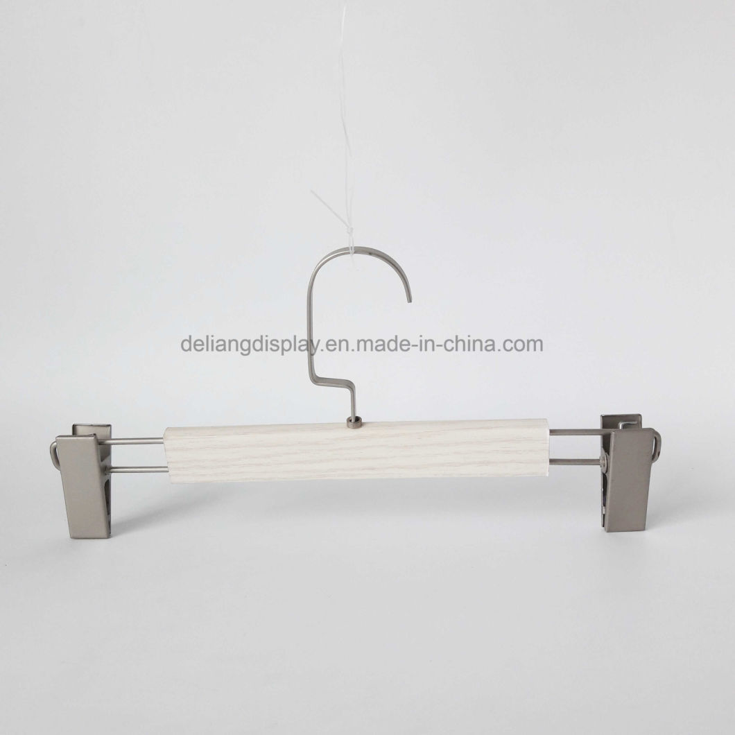 Wooden Pants Hanger with Metal Clips and Pearl Nickel Hook