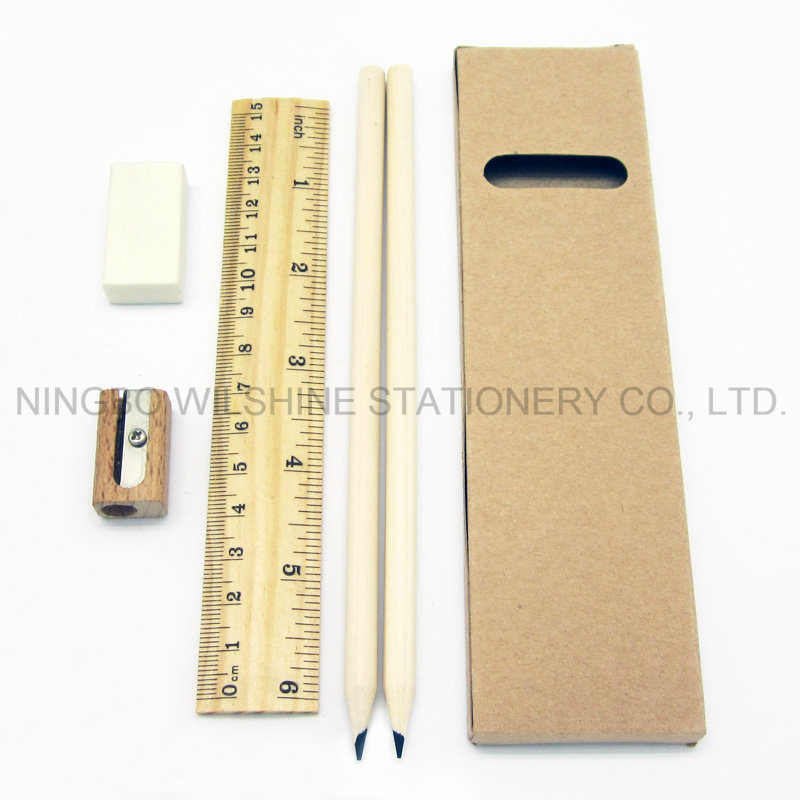 Wooden Stationery Pencil Set with Sharpener and Ruler for Promotion (MP015)