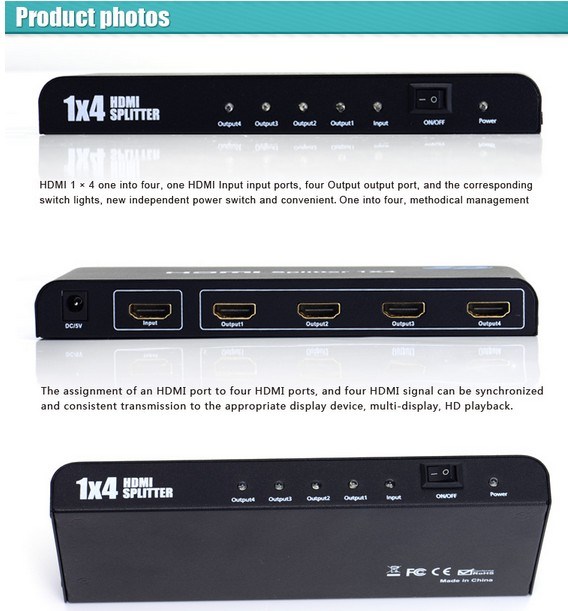 Hot Selling HDMI Splitter 1X4 Support 3D 1080P Hdcp