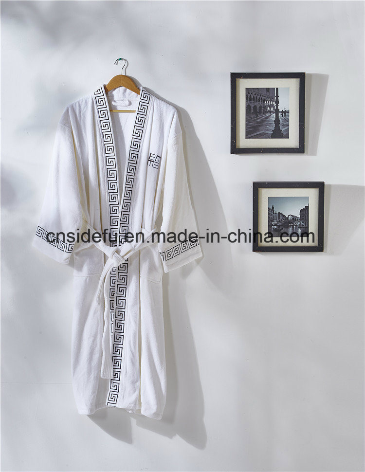 Hotel Velvet Velour White One Piece Designed Linen Bathrobe