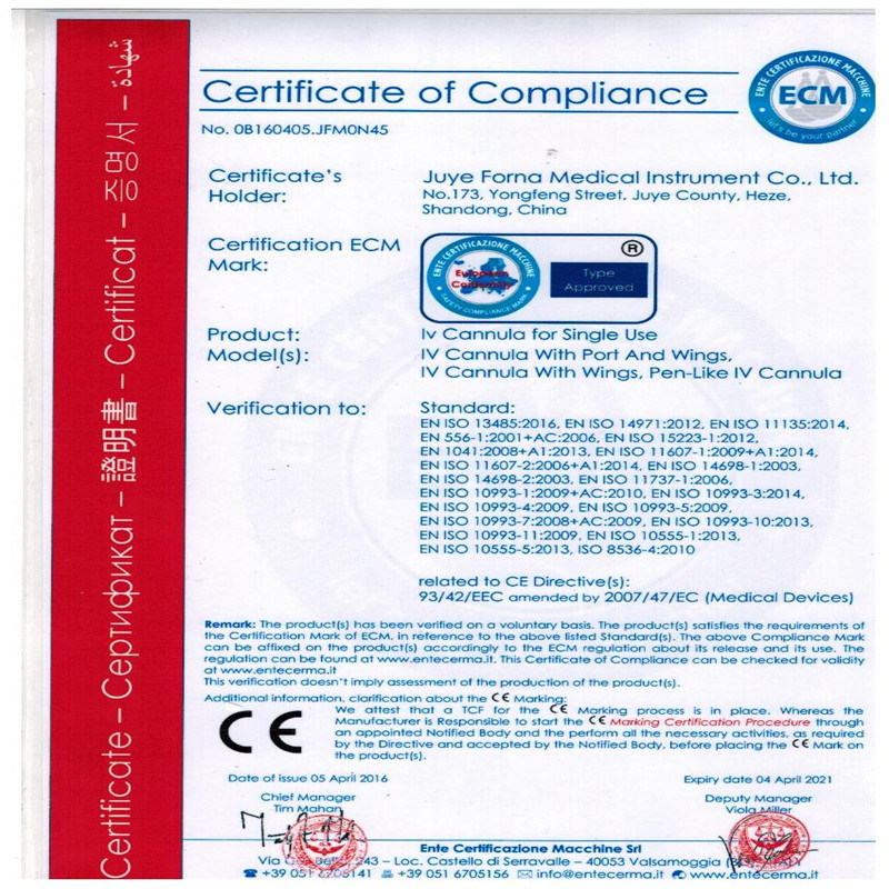 Factory Disposable Infusion Set Ce&ISO Certificates