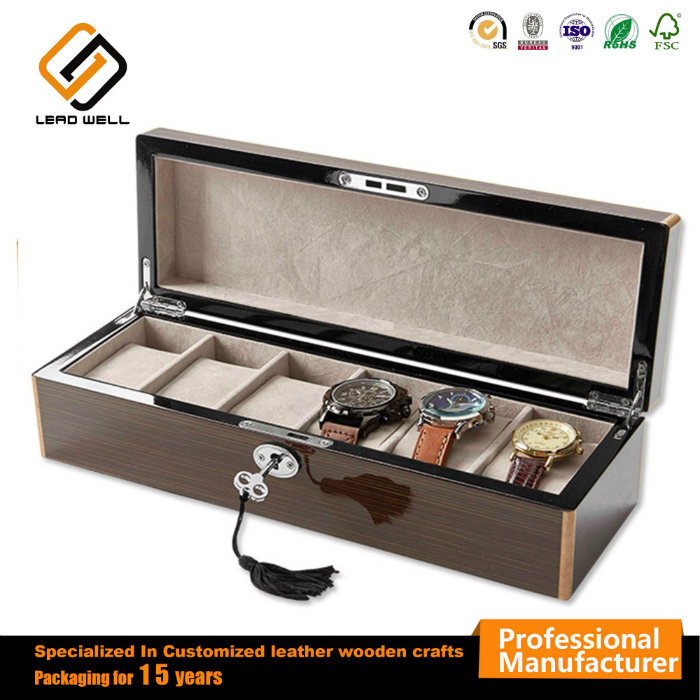 Wooden High Gloss Painting 6 Watch Box with Lock Key