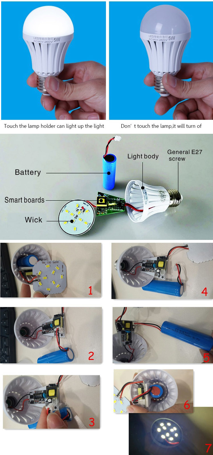 Emergency Bulb Lamp 7W LED Intelligent Bulb Light China Factory