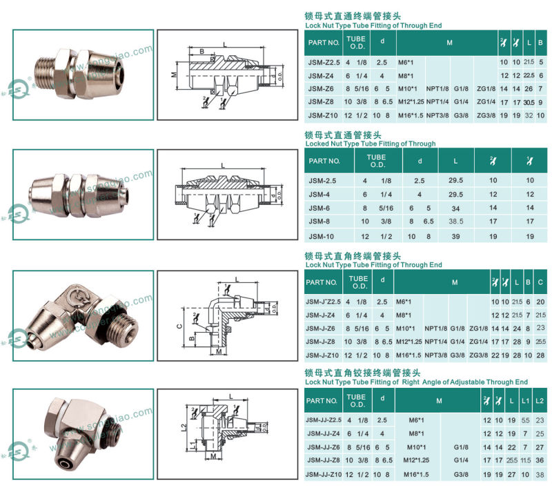 Jsm Lock Nut Type Pneumatic Fittings (BRASS)