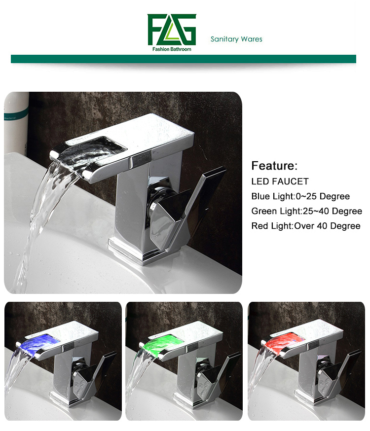 FLG LED Light Changing Waterfall Tap Bathroom Basin Faucet