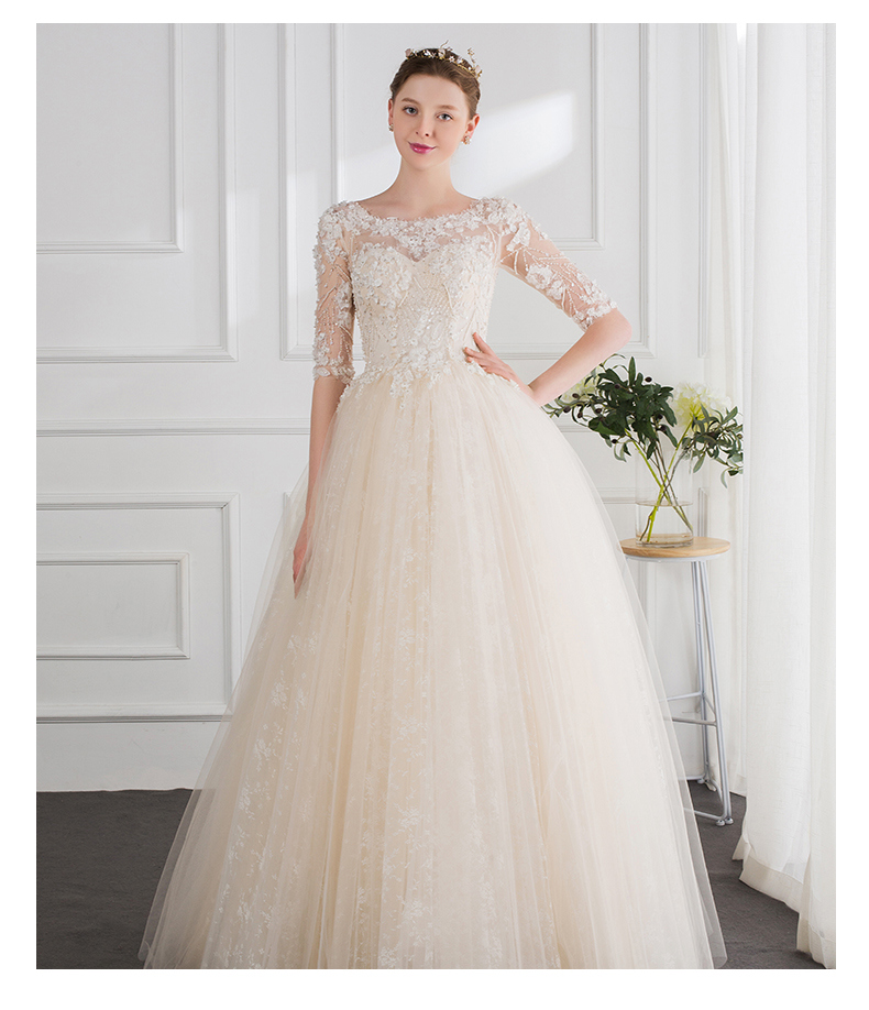 Elegant Lace Sleeve Muslim Sexy Wedding Gown Bridal Dresses Qh66200