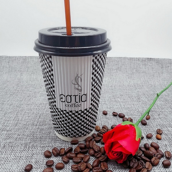 Compostable Disposable Printed Ripple Wall Paper Cup for Hot Liquids