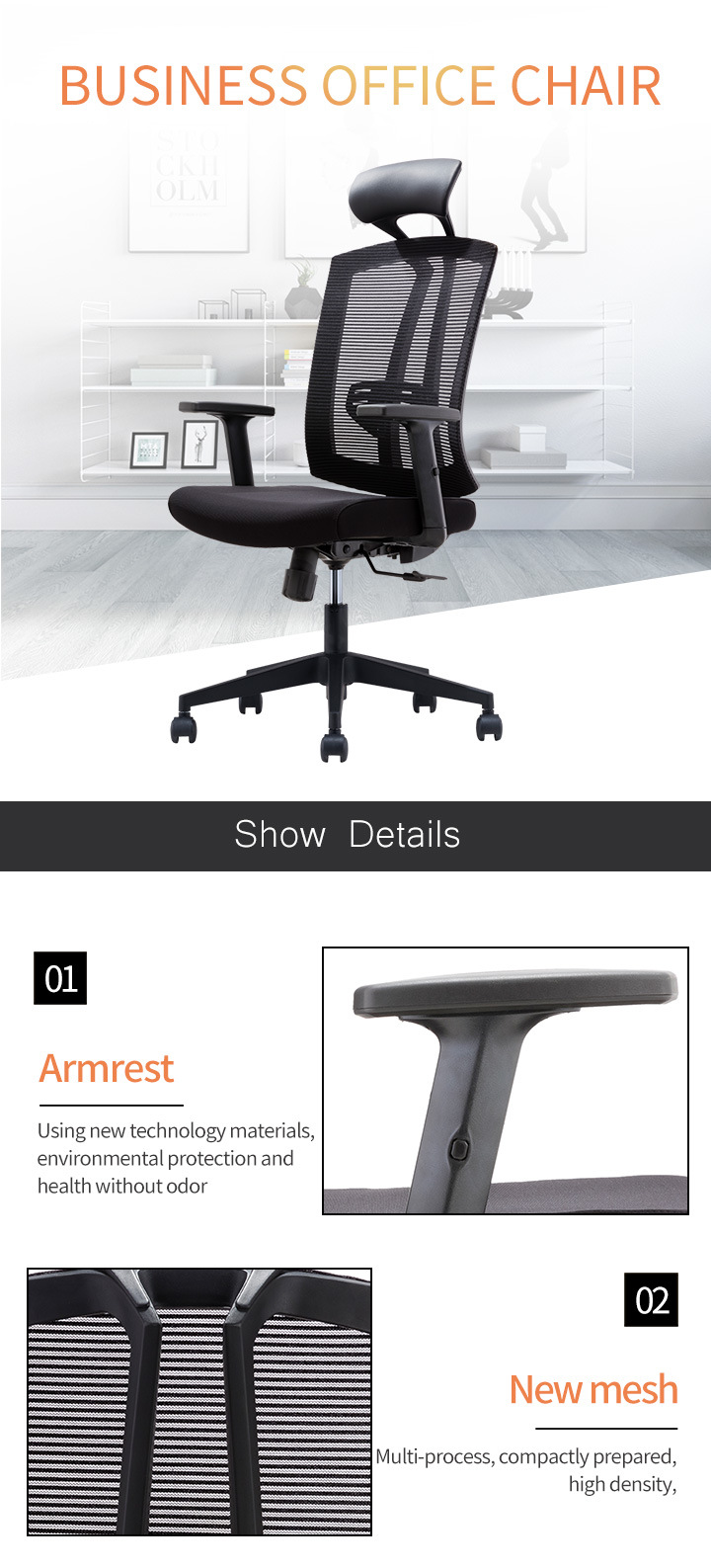 Ergonomic Office Swivel Mesh Manager Chair with Adjustable Headrest