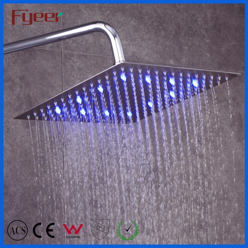 Hot Selling Ultra Thin Square Overhead Rainfall Showers China Stainless Steel Hydro Power LED Ceiling Shower Head with Light