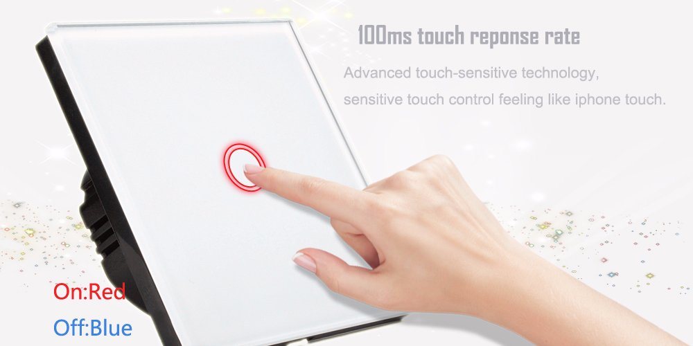 Smart Home Touch Switch, EU Standard 1 Gang 1 Class White Crystal Glass Panel, AC170~250V, LED Indicator, Touch Screen Switch