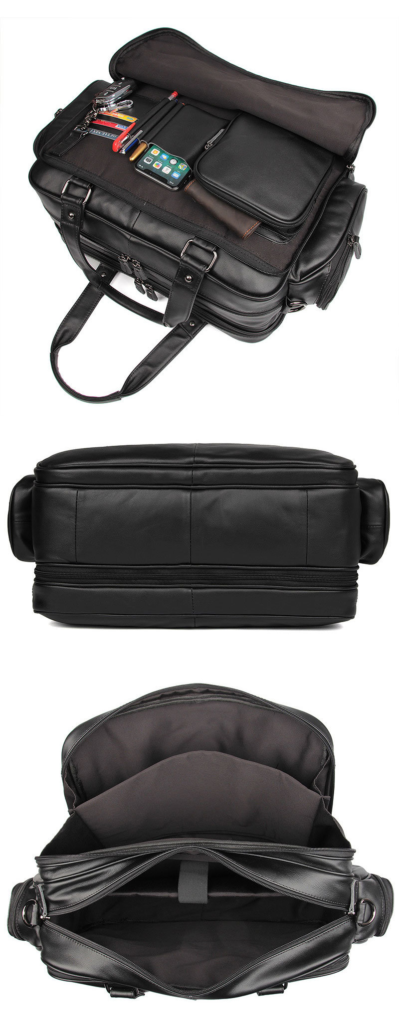 Factory Price Custom Design Black Leather Handbag Large Capacity Leather Men Briefcase