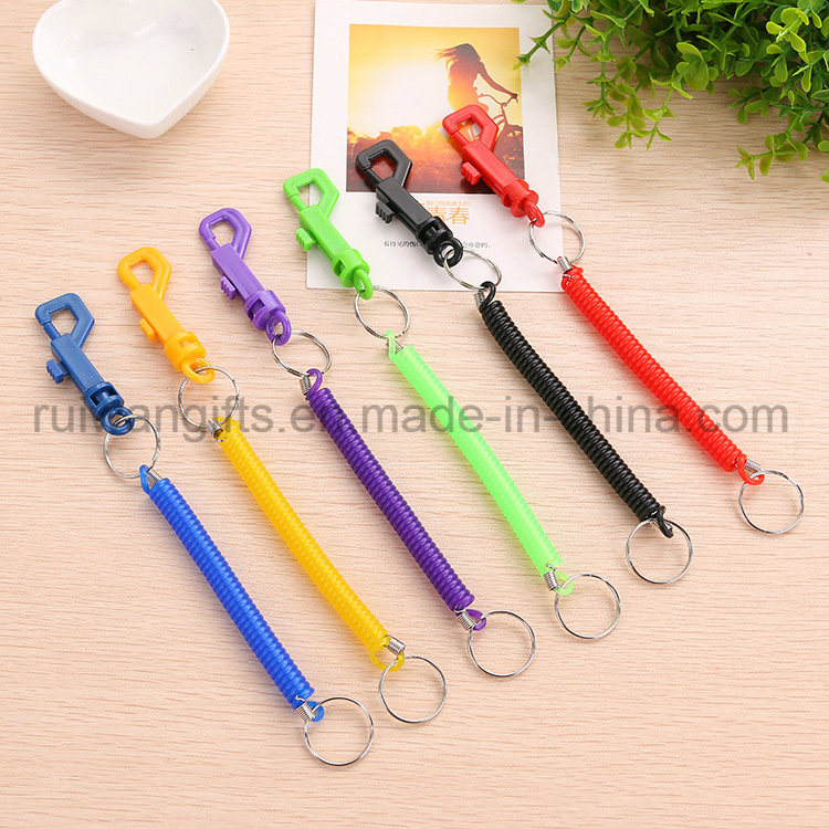 Promotion Plastic Bungee Cord Coil Keychain, Retractable Keychain, Spring Key Tag