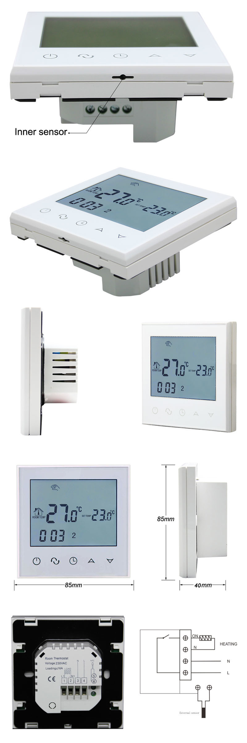 Touch Screen Digital Programmable Room Thermostat Temperature Controller with Electricity