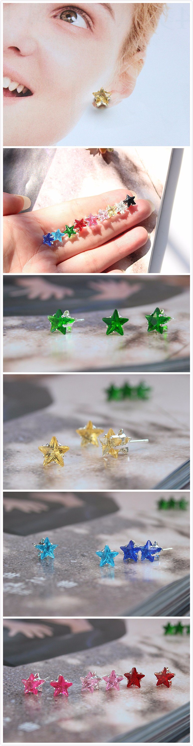 9 Color 8mm Crystal Stud Star Earring for Girl Earrings