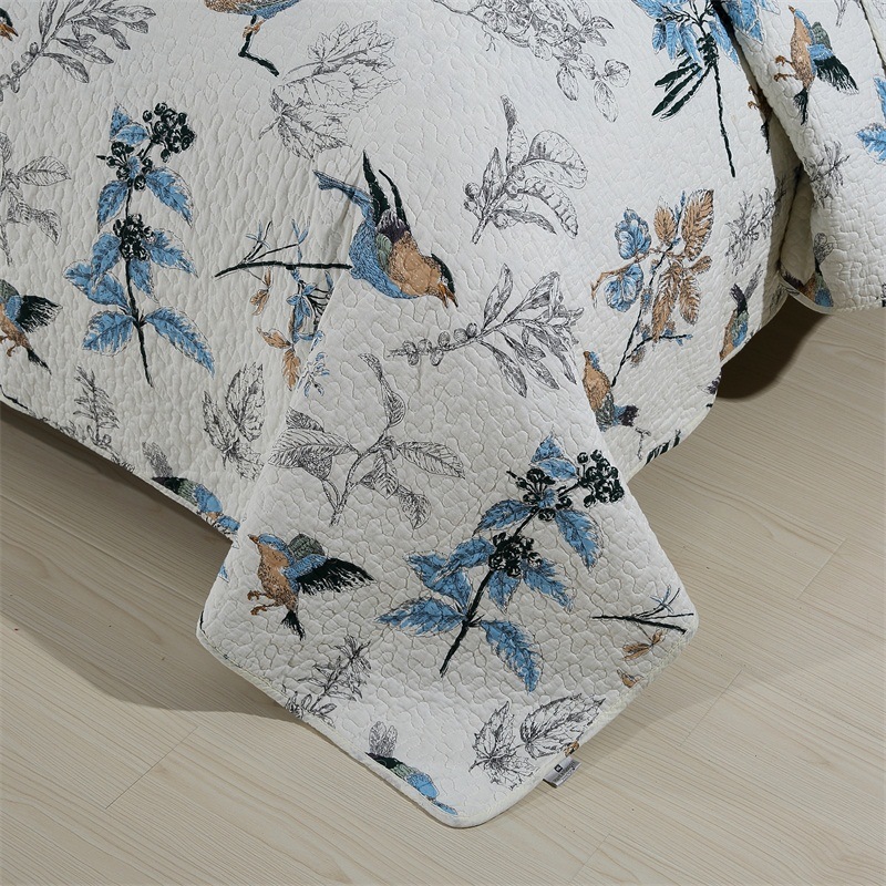 100% Cotton Bird Printed Bedspread Home Bedding Set