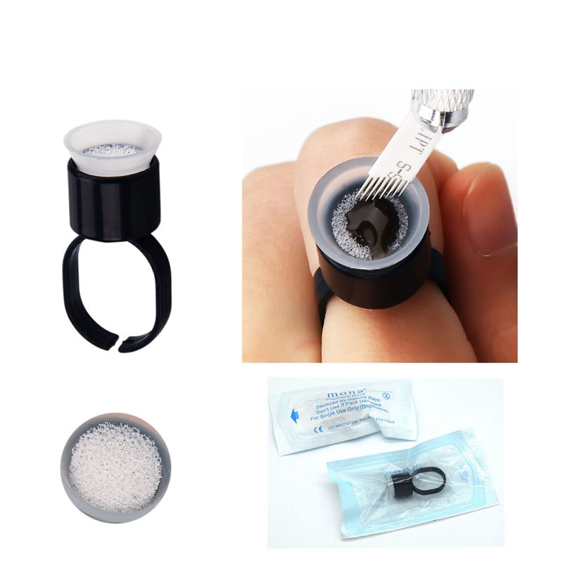 100PCS/Bag Tattoo Ring Holder with Sponge Cup for Microblading Tattoo Pigment