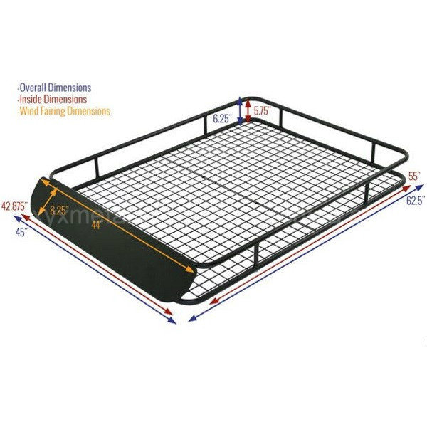 Extra-Large Steel Roof Cargo Rack Basket with Wind Fairing