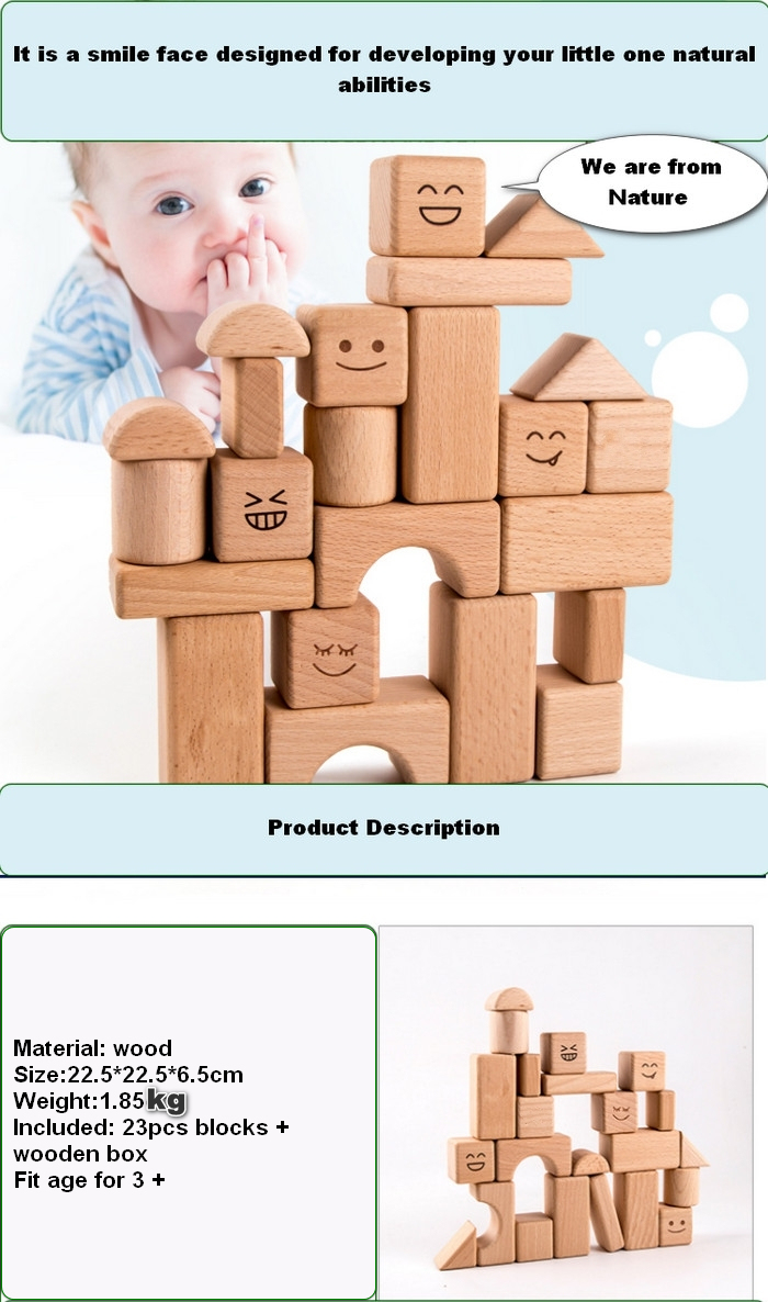 Natural Wooden Kids Educational House Building Blocks for Children