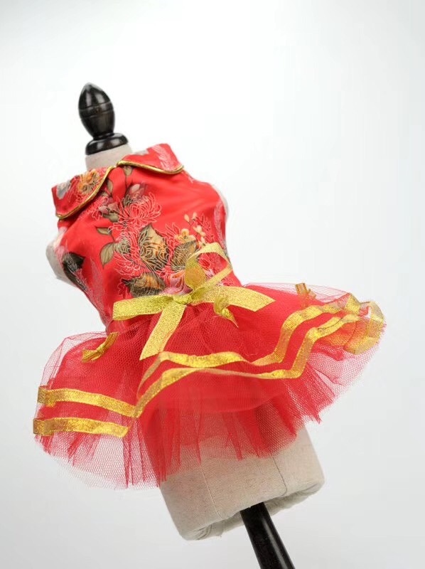 Pet Supply, Red Silk Chinese Wedding Dog Dress