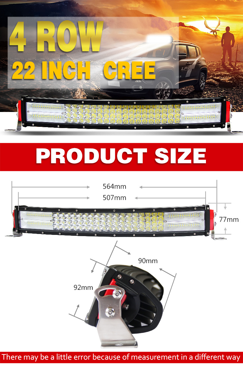 4X4 Car Accessories Truck 52 22 Inch Aurora CREE Single 4 Row 4X4 Offroad Curved Auto LED Driving Light Bar for Jeep