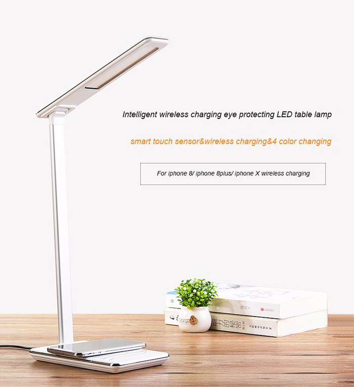 Multifunction Unique Table LED Lamp and Qi Wireless Charging Pad Charger for Mobile Phones with Portable Foldable Lamp