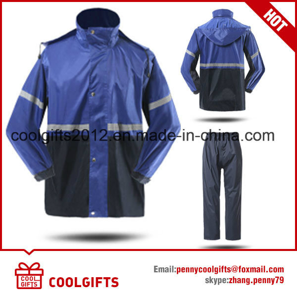 New Fashion Waterproof Polyester Raincoat Set with Reflective Strip