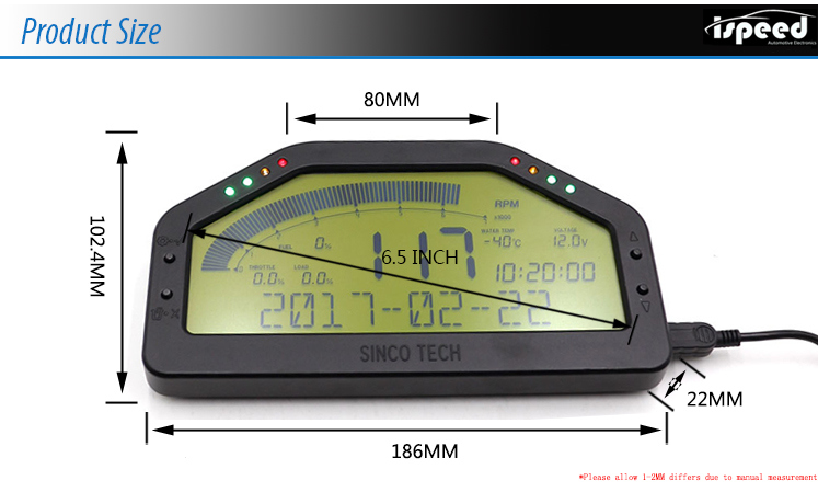 (Do904) Gauge Meter Dashboard LCD Screen Dash Race Display Bluetooth Sensor Kit