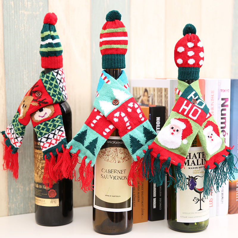 Christmas Decoration Colorful Bottle Cover Cloth Wine Bottle Decor Set Â  Kitchen for New Year Christmas Dinner Party