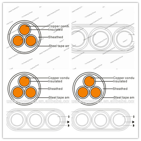 UL Certification Copper Conductor EPDM Insulation 5kv Armored Round/Flat Esp Cable/Submersible Oil Pump Cable 3*10mm2 3*16mm2