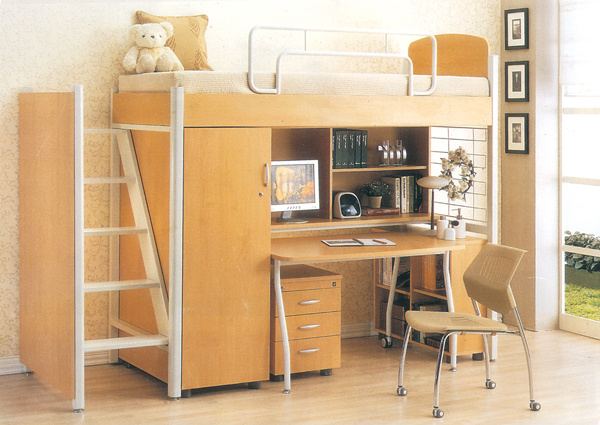 High School and College Steel Wood Dormitory Bed with Study Desk and Wardrobe