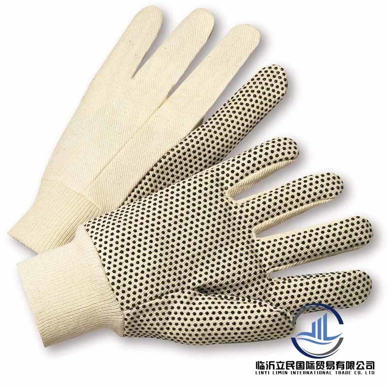 Black PVC Dotted Drill Cotton Gloves