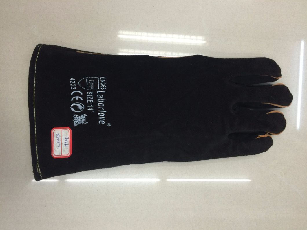 Cow Split Leather, Sew Black Layering Full Lining 14/16 Inch Welding Gloves.