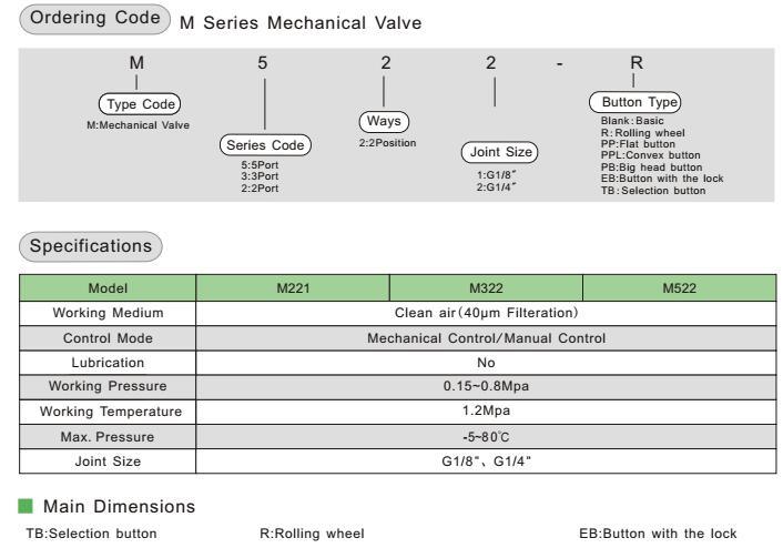 Green Push Button M3b Airtac Pneumatic Mechanical Valve